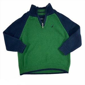 Nautica Boys Long Sleeve Navy & Green Colour Block 1/4 Zip Knit Sweater